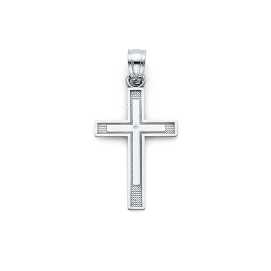 14k White Gold High Polish Cross Pendant Smooth Shiny Christian Modern Charm