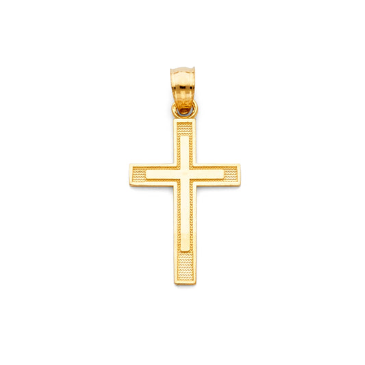14k Yellow Gold Elegant Modern Cross Pendant Jesus Flat Simple Shiny Charm