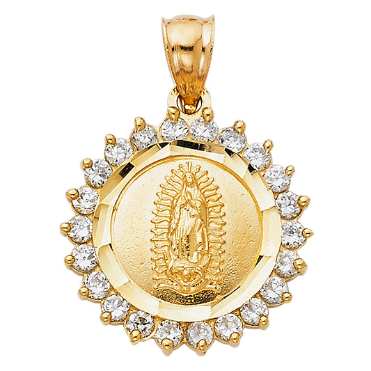 14k Yellow Gold Blessed Virgin Mary Precision-Cut Guadalupe Medal Pendant