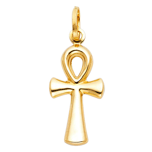 14k Yellow Gold Ankh Cross Pendant Egyptian High Polish Faith Shiny Charm