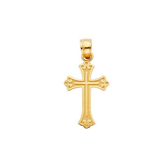 14k Yellow Gold Classic Cross Pendant Simple Floral Flat Vintage Latin Charm