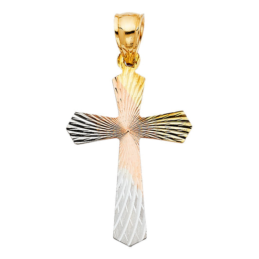 14k Tri-Color Gold Anointed Savior Precision-Cut Colorful Cross Pendant Charm