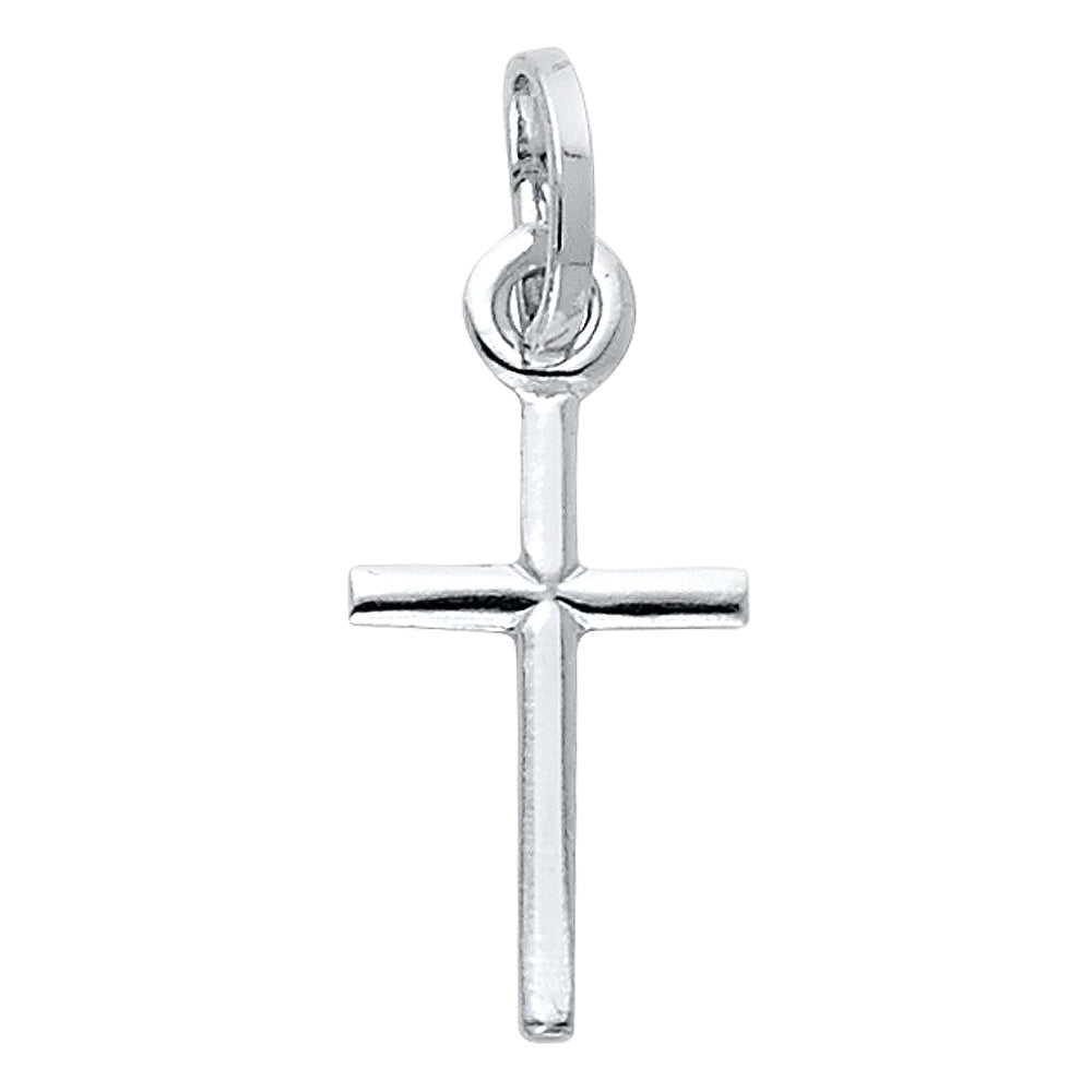 14k White Gold High Polish Cross Pendant Modern Minimalist Classic Simple Charm