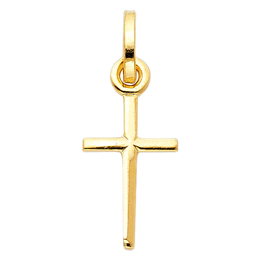 14k Yellow Gold Simple Cross Pendant High Polish Minimalist Simple Charm