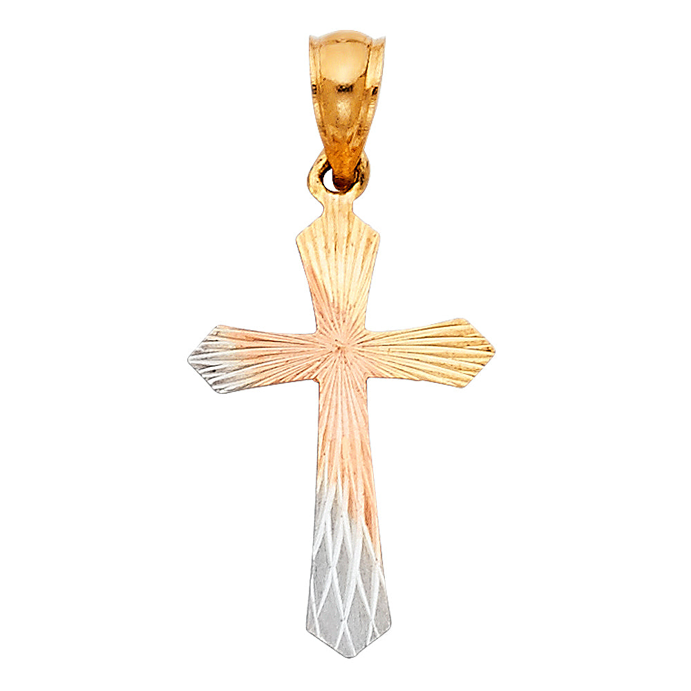 14k Tri-Color Gold Religious Cross Pendant Catholic Christian Faith Charm