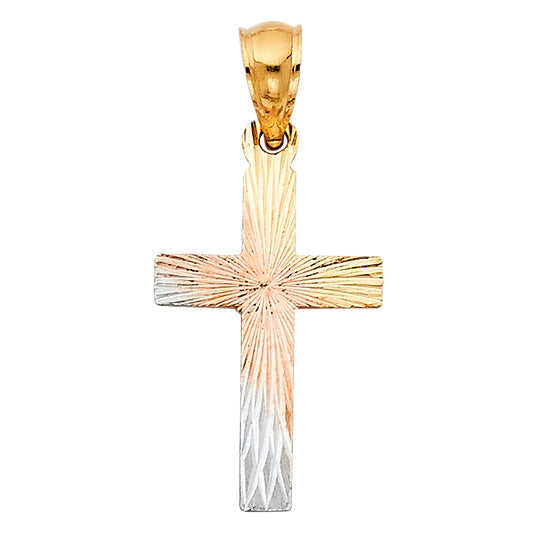 14k Tri-Color Gold Symbol of Hope Radiant Cross of Christ Pendant Savior Charm