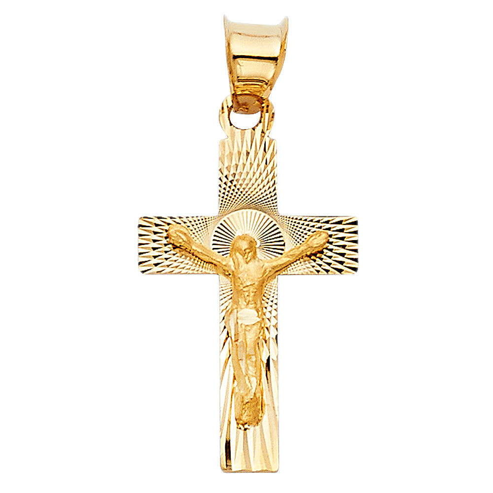 14k Yellow Gold Radiant Crucifix Medallion Pendant Spirit of God Redeemer Charm