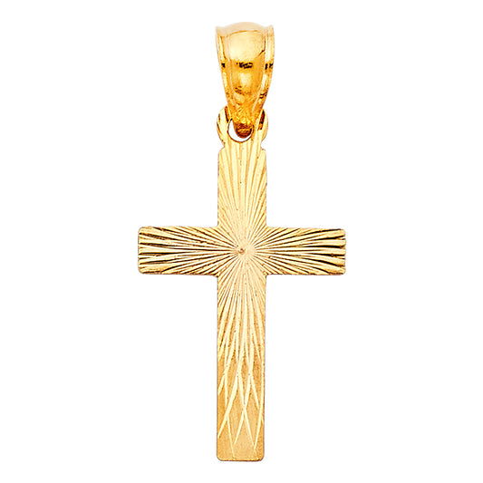 14k Yellow Gold Inspirational Precision-Cut Christian Cross Pendant Wooden Charm