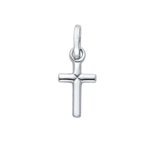 14k White Gold Baptismal Cross Pendant High Polish Modern Simple Classic Charm