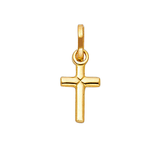 14k Yellow Gold Simple Cross Pendant High Polish Shiny Hanging Dangling Charm