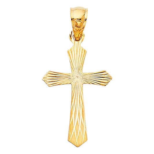 14k Yellow Gold Christian Gift Wooden-Design Cross Pendant Roman Catholic Charm