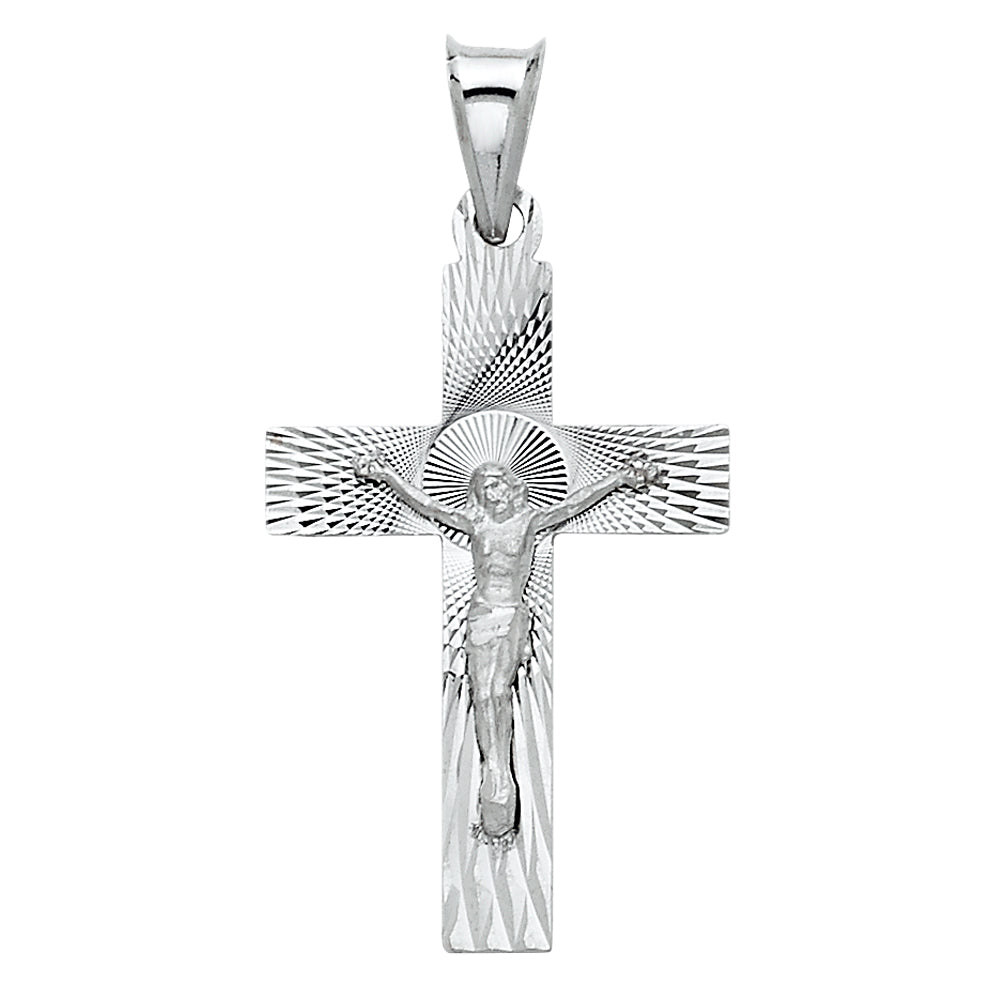 14k White Gold Mighty King Jesus Christ Our Savior Crucifix Pendant Charm