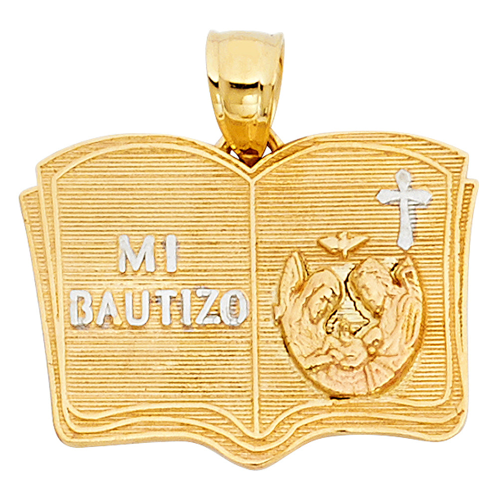 14k Two-Color Gold Mi Historia De Bautismo Mi Bautizo Pendant Gift of God Charm