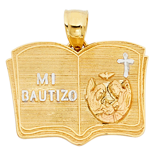 14k Two-Color Gold Mi Historia De Bautismo Mi Bautizo Pendant Gift of God Charm