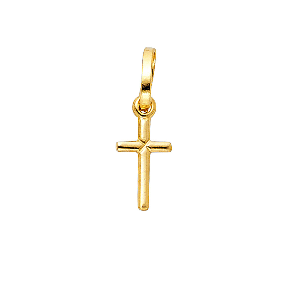 14k Yellow Gold Modern Cross Pendant Simple Classic Jesus Christ Tiny Charm