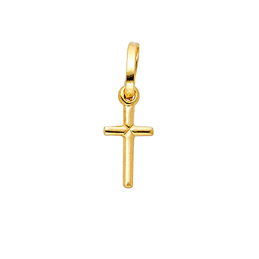 14k Yellow Gold Modern Cross Pendant Simple Classic Jesus Christ Tiny Charm