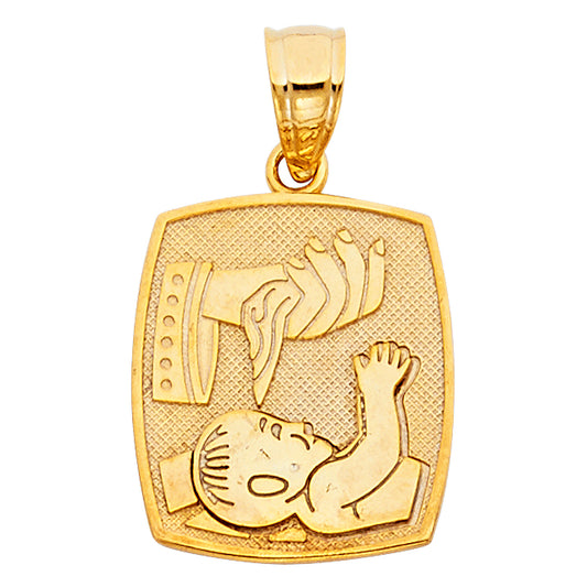 14k Yellow Gold Satin & Polished Holy Baptism Ceremony Pendant Salvation Charm