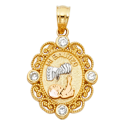 14k Tri-Color Gold Mi Bautizo Holy Baptism Ceremony Pendant Freed From Sin Charm