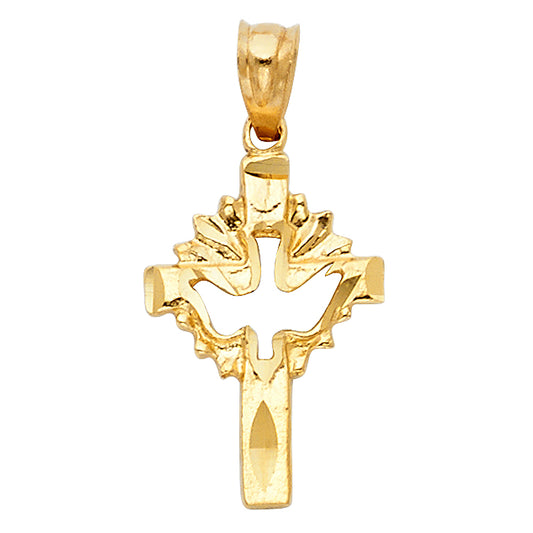 14k Yellow Gold Jesus Christ Crucified Spirit Dove Holy Cross Pendant Charm