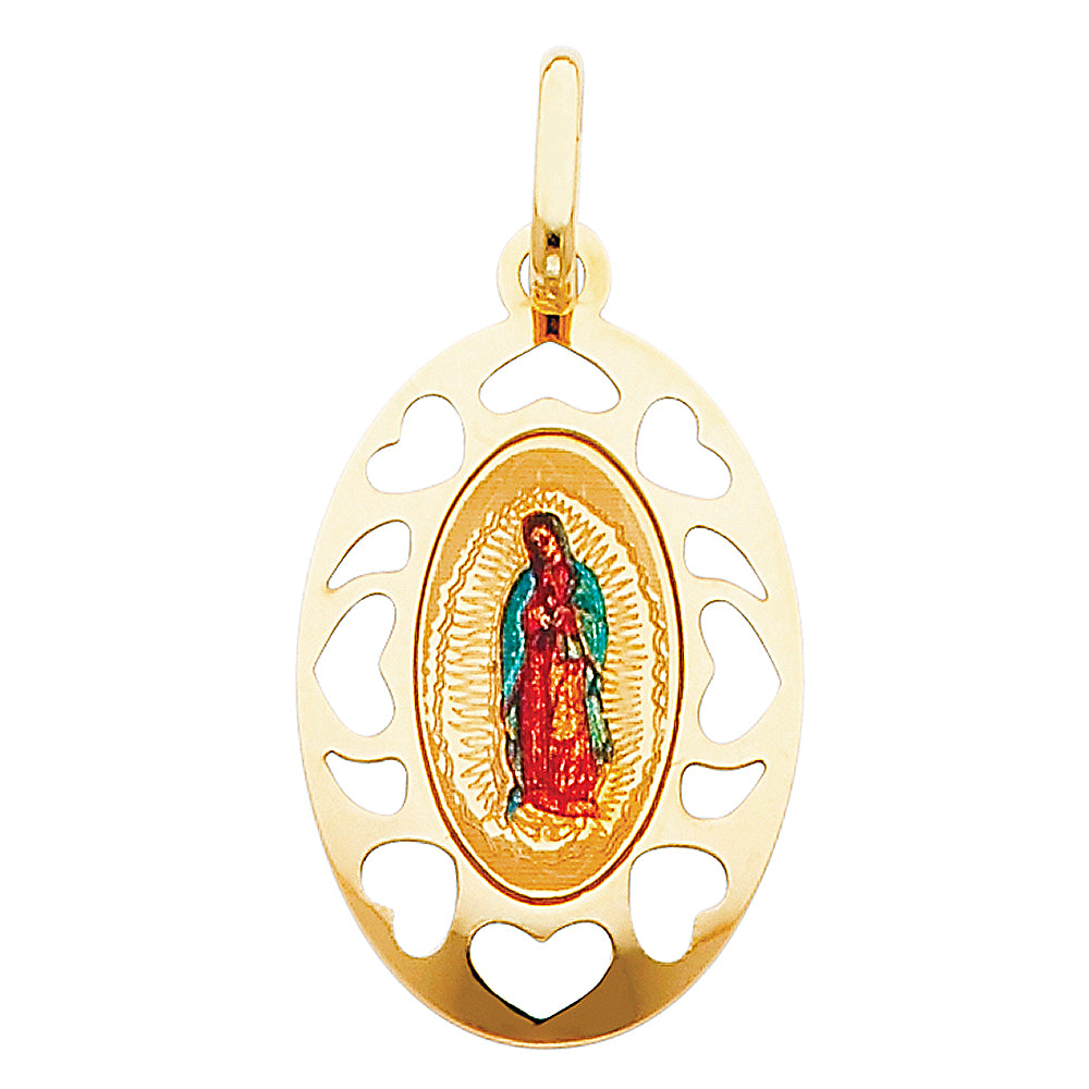 14k Yellow Gold Lady of Guadalupe Pendant Cutout Heart Mexico City Saint Charm