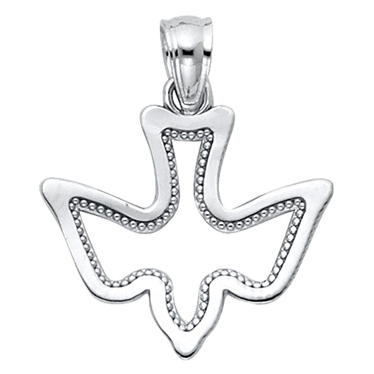 14k White Gold Angel From Heaven Holy Spirit Dove Medal Pendant Purity Charm