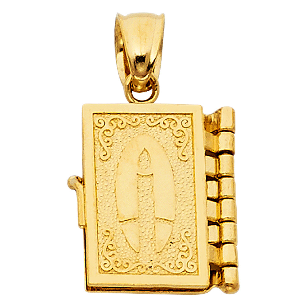 14k Yellow Gold Word of God Holy Bible Locket Pendant Gift of Life Candle Charm