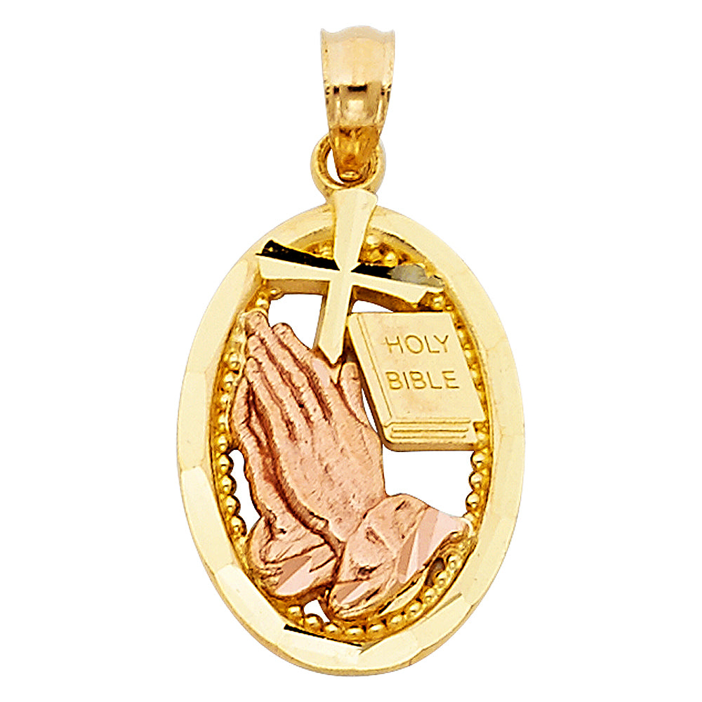 14k Two-Color Gold Hail Mary Full of Grace Our Father Prayer Medal Pendant Charm