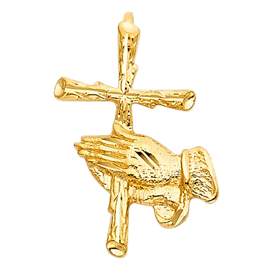 14k Yellow Gold Hail Mary Full of Grace Our Father Prayer Cross Pendant Charm