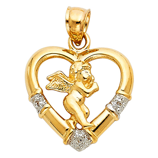 14k Yellow Gold God the Father Guardian Angel Protect Us Heart Medal Pendant