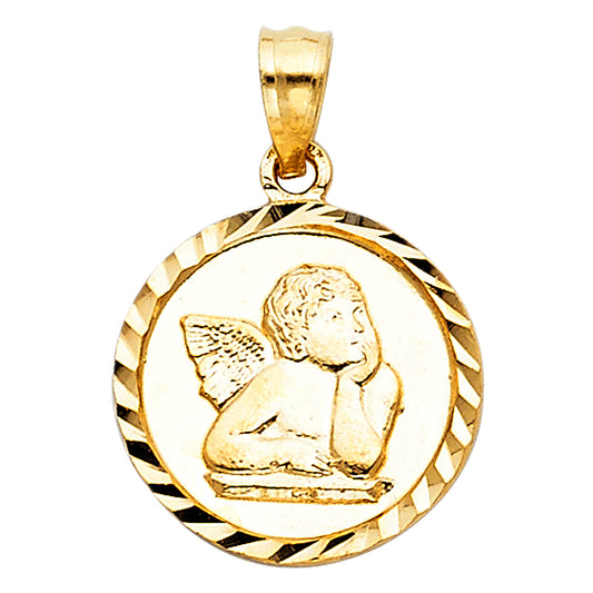 14k Yellow Gold Precision-Cut Guardian Angel Pendant Religious Charm