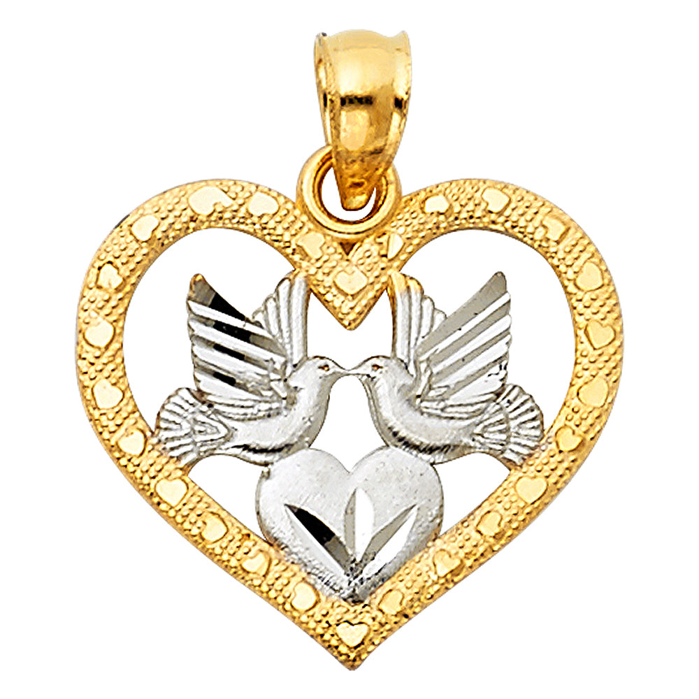 14k Two-Color Gold Holy Doves From Heaven Heart of the Spirit Pendant Charm