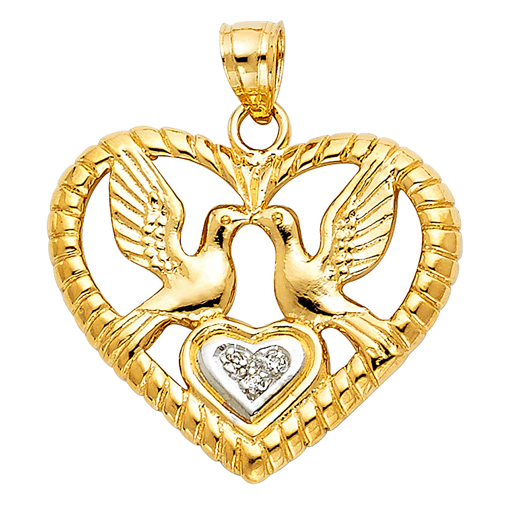 14k Two-Color Gold Heart of the Spirit Holy Doves From Heaven Pendant Charm