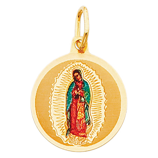 14k Yellow Gold Lady of Guadalupe Pendant Diamond-Cut Medallion Saint Charm
