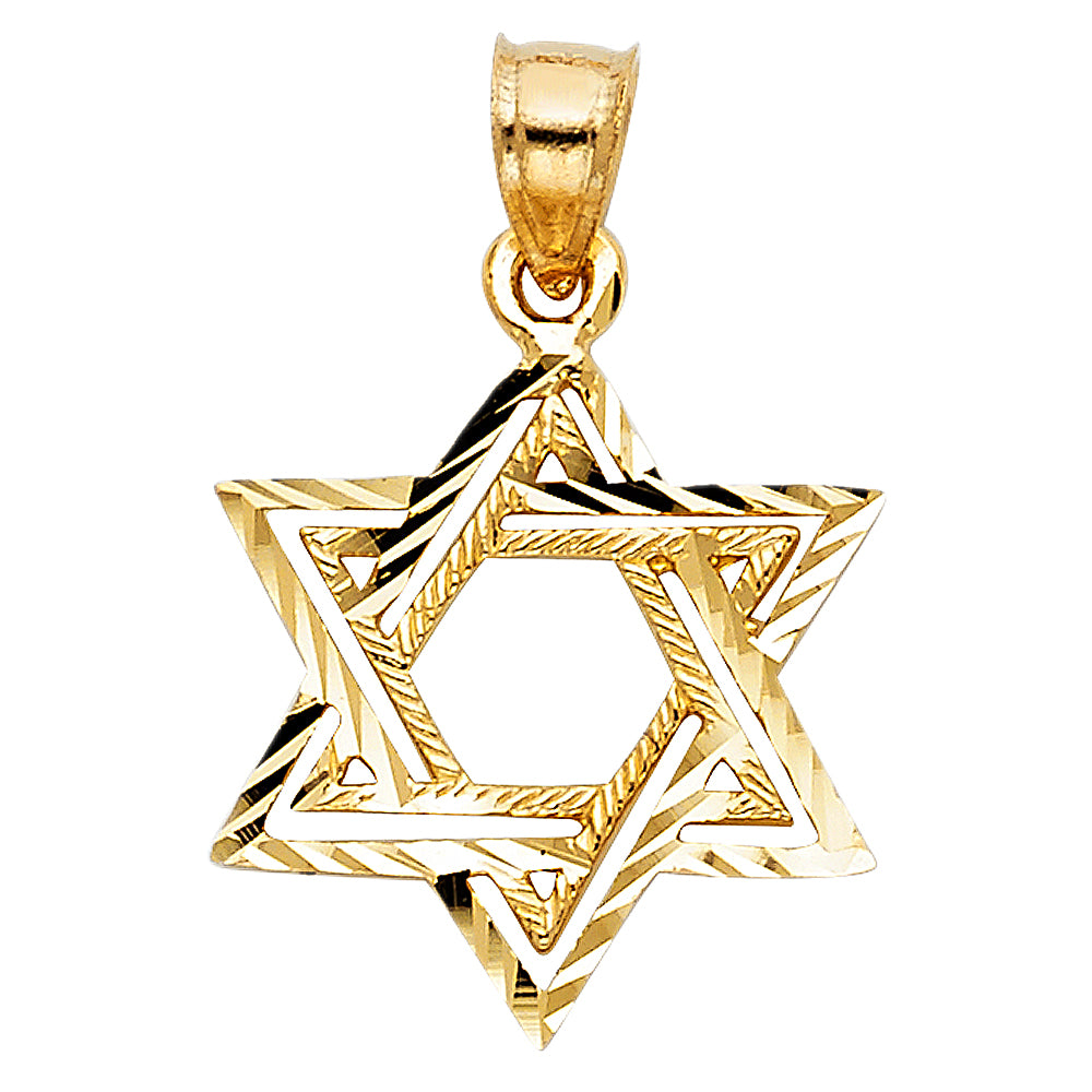14k Yellow Gold Jewish Precision-Cut Jewish Star of David Pendant Charm