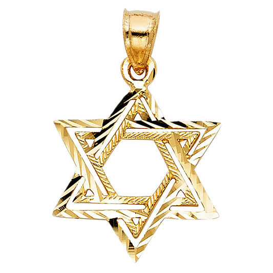 14k Yellow Gold Jewish Precision-Cut Jewish Star of David Pendant Charm