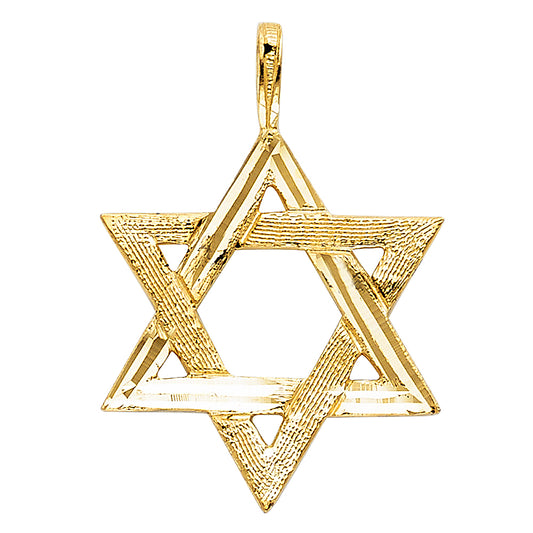 14k Yellow Gold Star of David Jewish Shield of Faith Pendant High Polished Charm