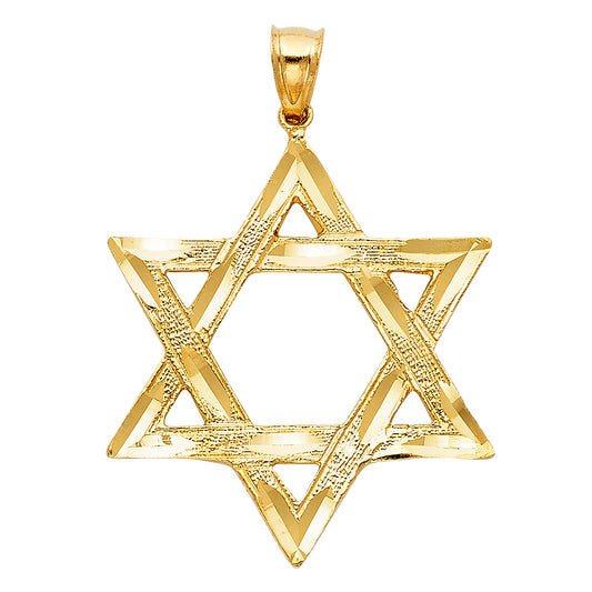 14k Yellow Gold Jewish Shield of Faith Precision-Cut Star of David Pendant Charm