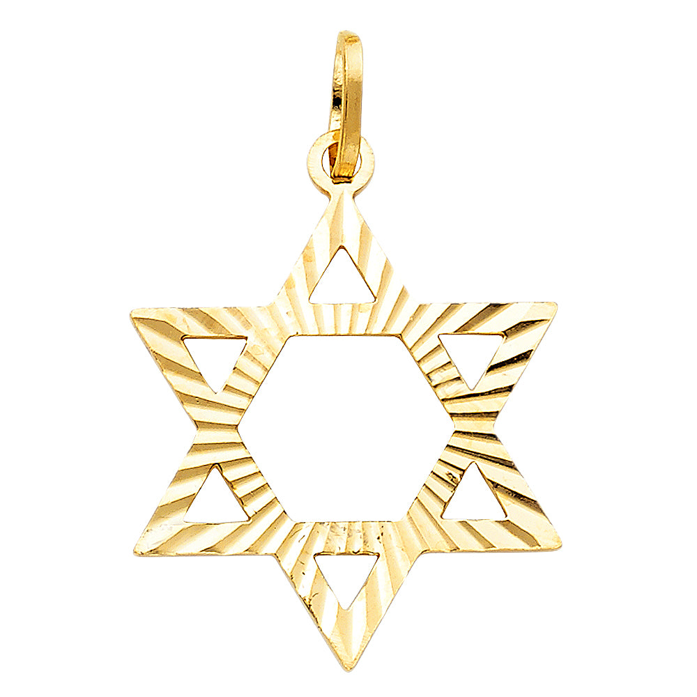 14k Yellow Gold Jewish Shield of Faith Radiant Star of David Pendant Charm