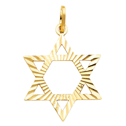 14k Yellow Gold Jewish Shield of Faith Radiant Star of David Pendant Charm