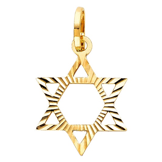 14k Yellow Gold Jewish Shield of Faith Precision-Cut Star of David Pendant Charm