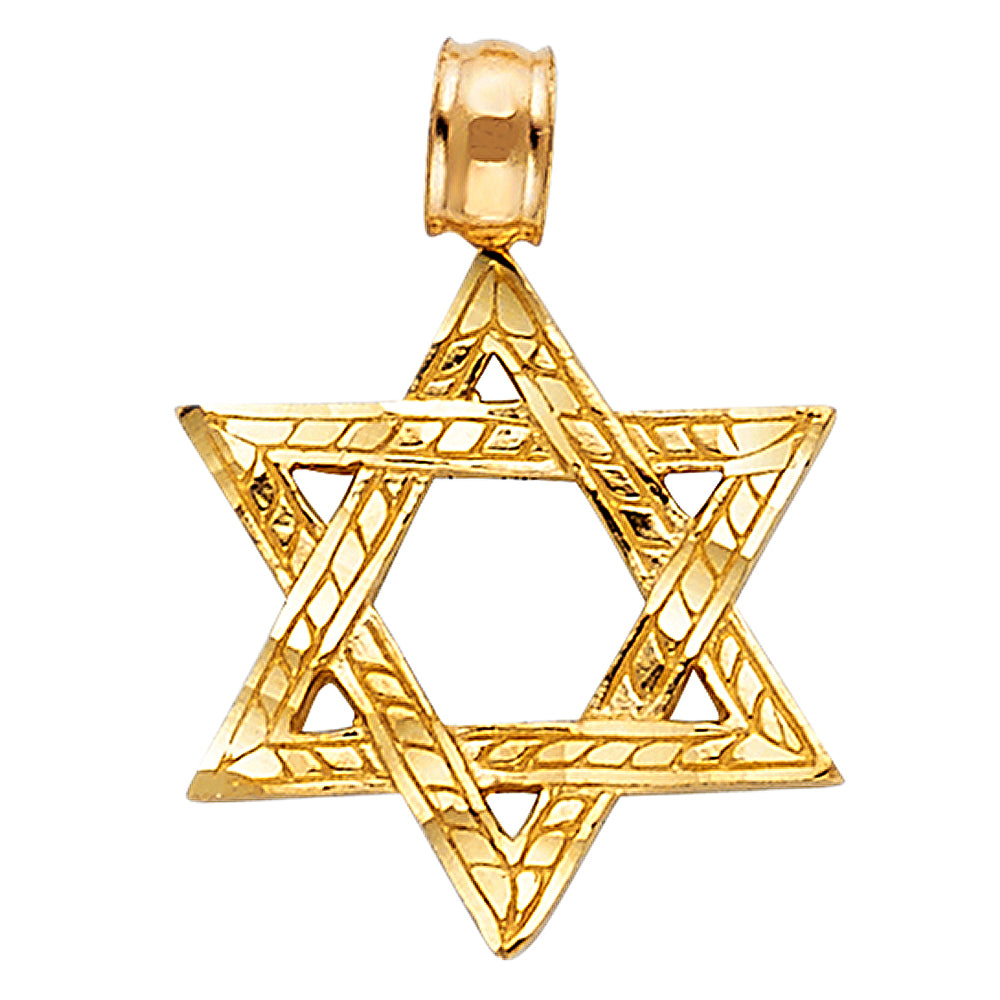 14k Yellow Gold Precision-Cut Star of David Jewish Shield of Faith Pendant Charm