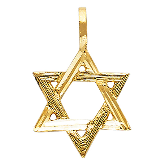 14k Yellow Gold Jewish Shield of Faith Precision-Cut Star of David Pendant Charm