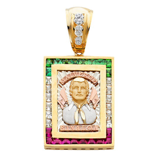 14k Tri-Color Gold Jesus Malverde Pendant Angel of the Poor Narco Saint Charm