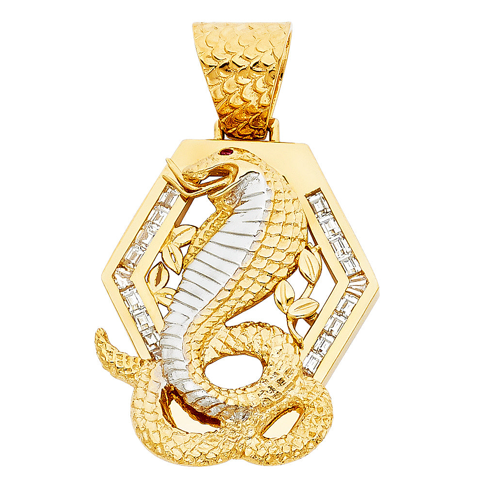 14k Two-Color Gold Pit Viper Snake Rattlesnake Pendant Venom Diamond-Cut Charm
