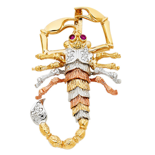 14k Tri-Color Gold Scorpio 3D Colorful Scorpion Pendant Deadly Stinger Charm