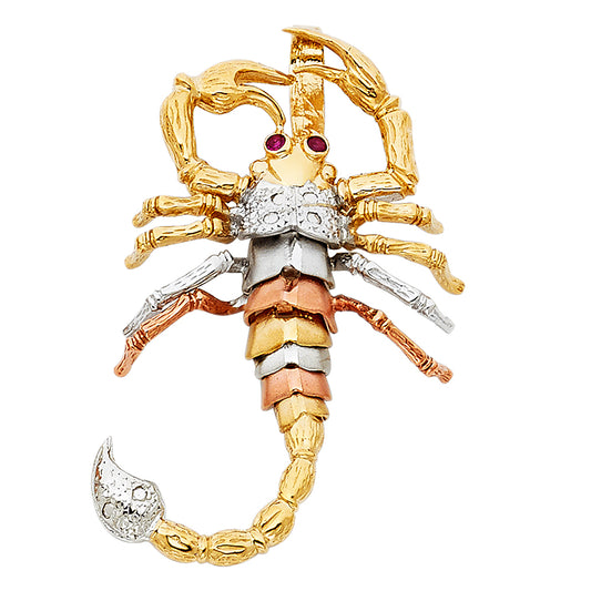 14k Tri-Color Gold Scorpio 3D Colorful Scorpion Pendant Deadly Stinger Charm
