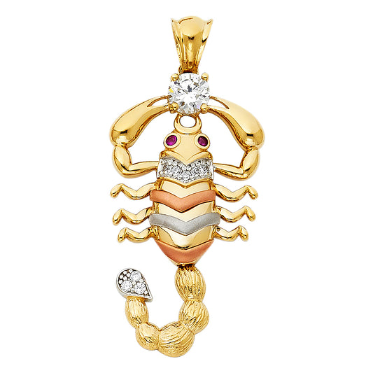 14k Tri-Color Gold 3D Colorful Poisonous Scorpion Pendant Insect