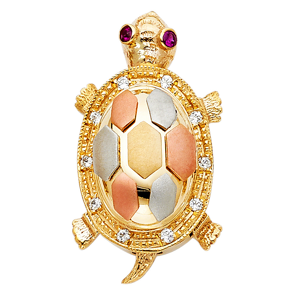 14k Tri-Color Gold Beautiful 3D Turtle Colorful Tortoise Pendant Wisdom Charm