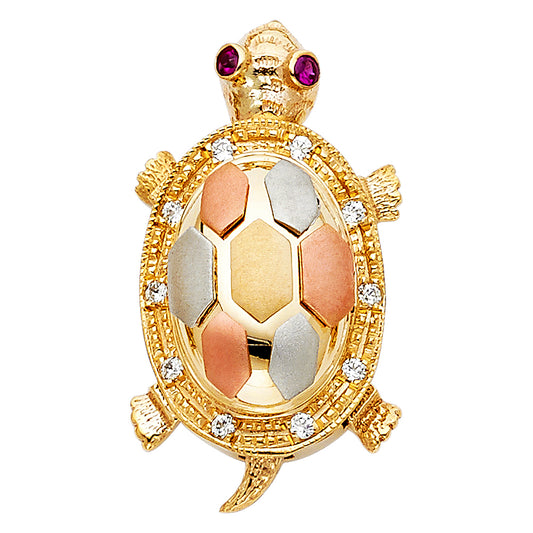 14k Tri-Color Gold Beautiful 3D Turtle Colorful Tortoise Pendant Wisdom Charm