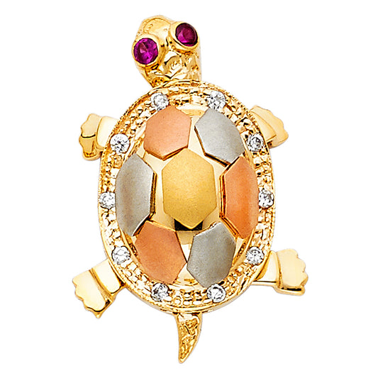 14k Tri-Color Gold Beautiful 3D Desert Tortoise Pendant Fancy Modern Fancy Charm